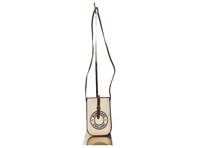 Bolsa transversal em lona e couro de bezerro Burberry England, marrom/creme Cru
