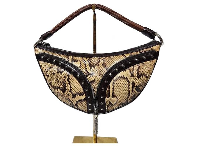 Bolsa de pele de cobra com tachas VERSACE Marrom/Bege