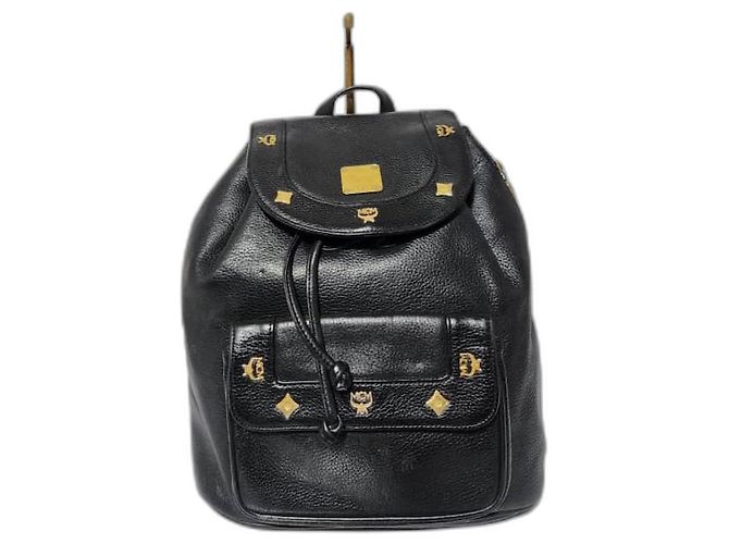 MCM Vintage Leather Drawstring Backpack Black