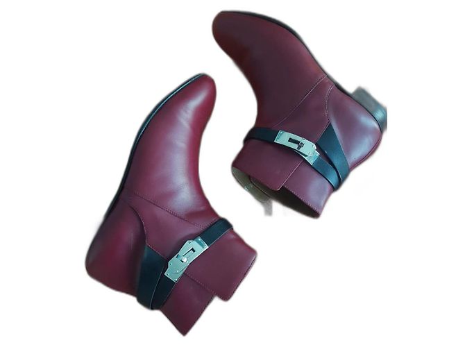 Hermès Neo Stiefeletten aus Leder schwarz rot Bordeaux