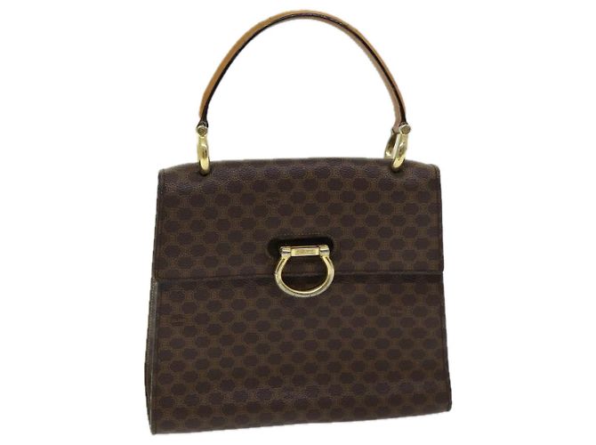 Céline Bolsa de mão em lona Macadam CELINE em couro PVC marrom dourado Auth bs16599