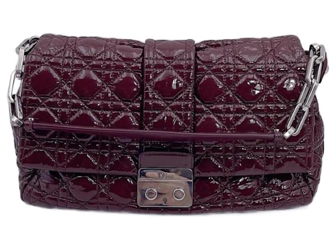 New Look Dior New Lock Flap Bag Cannage Quilt Patent Medium Red Leather  ref.1603742