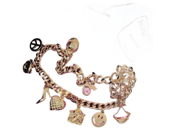 Cinturón Moschino con charms dorado de acero