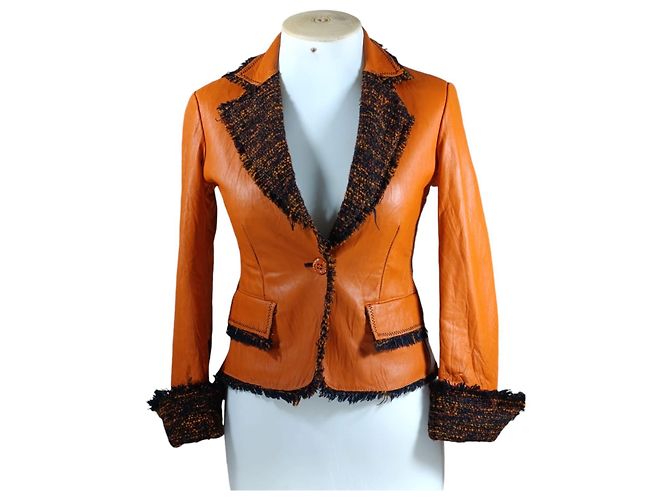 Autre Marque Orange Lederjacke aus Straußenleder Größe S