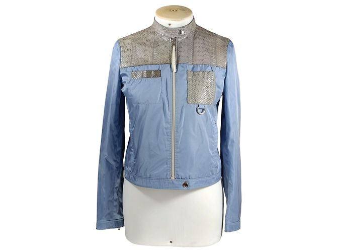 Prada Peyton leather and nylon jacket light blue