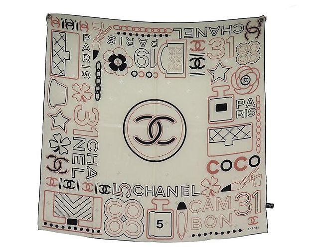 BUFANDA CHANEL LOGO CC 31 RUE CAMBON 90 CM SEDA ECRU Crudo