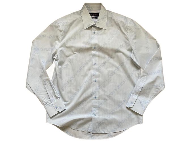 Camicia Louis Vuitton Monogramma in cotone bianca e blu Bianco