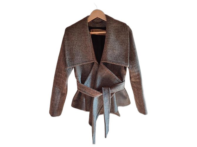 Burberry Herringbone Jacke Schwarz Weiß Wolle und Polyester