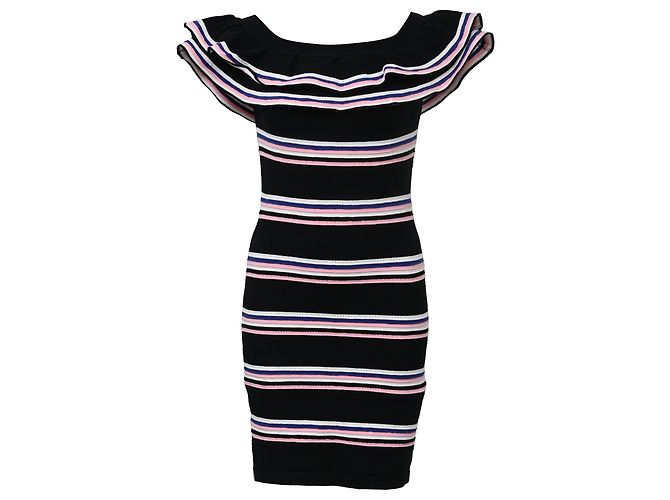 Abito a righe multicolore con volant MSGM Mini Friday Off-Shoulder in cotone