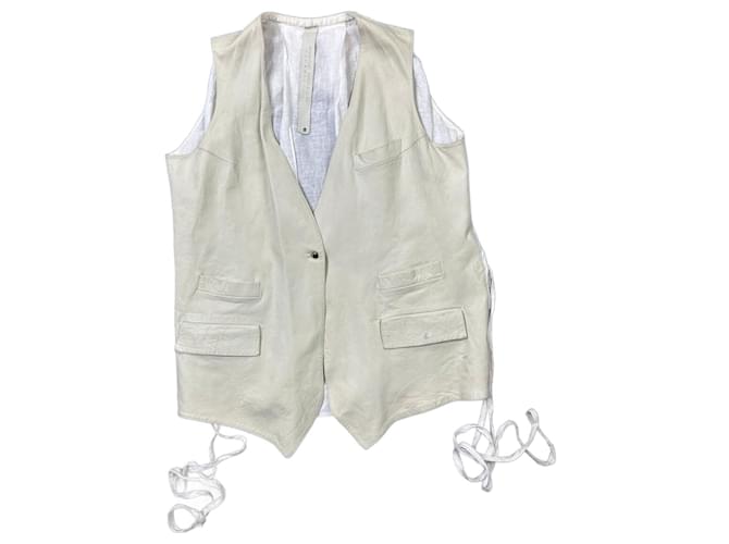 Autre Marque Isaac Sellam early 00s White Lamb Leather and Linen Gilet. Grey Lambskin  ref.1605458