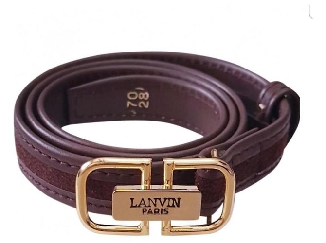 Cinto Lanvin de couro e camurça marrom com fivela dourada Dourado
