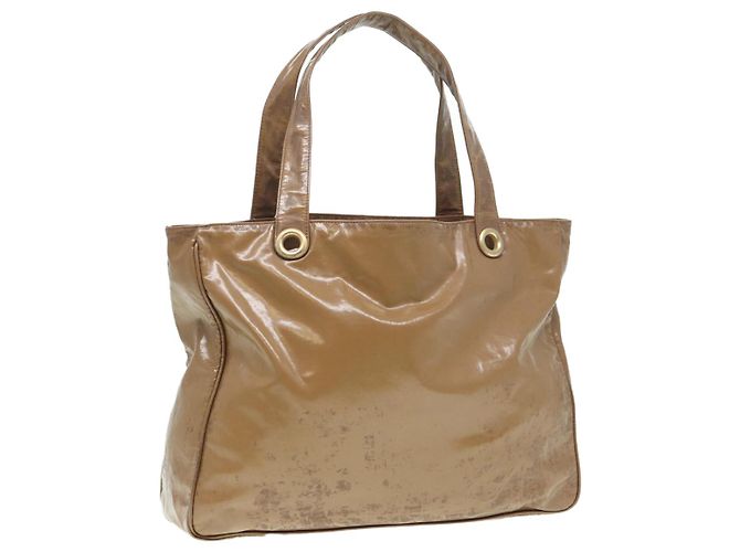 CHANEL COCO Tote Bag aus Lackleder Beige CC Auth bs16858
