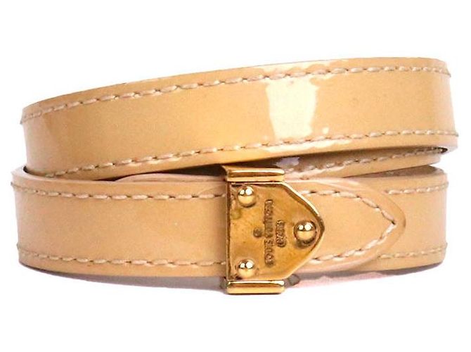 LOUIS VUITTON - Pulseira tripla volta Louis Vuitton em couro bege (T17)
