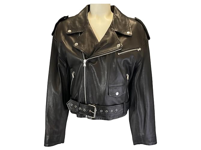 Autre Marque SPRWMN Black Lambskin Leather Moto Zip Jacket  ref.1605977
