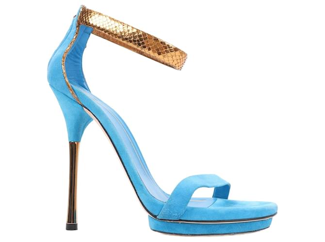 Gucci Blue/Gold Suede and Python Leather Kelis Ankle Strap Platform Sandals  Size 38.5 EU ref.1606150 - Joli Closet