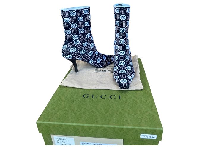 Botas de punta afilada de punto GG de Gucci Negro Blanco