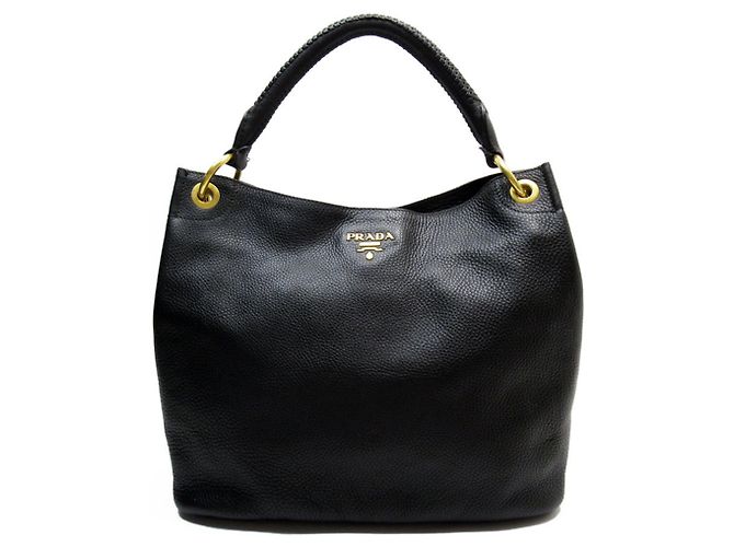 Borsa a spalla in pelle nera Prada