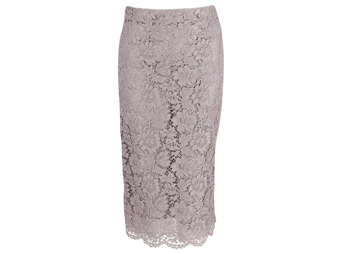 Valentino Garavani Falda midi de encaje Valentino en algodón gris