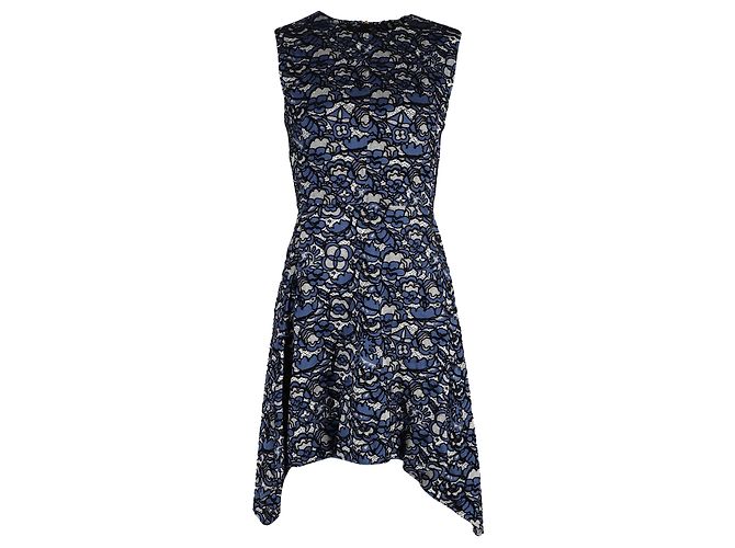 Vestido de seda azul com padrão de renda Louis Vuitton