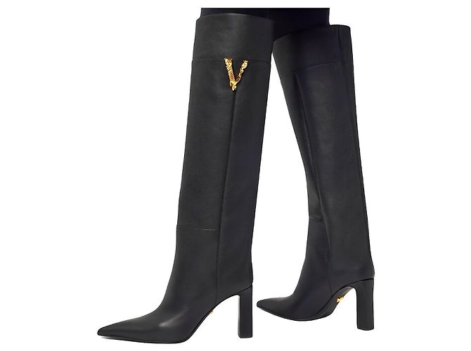 Botas altas de cuero negro Versace Virtus