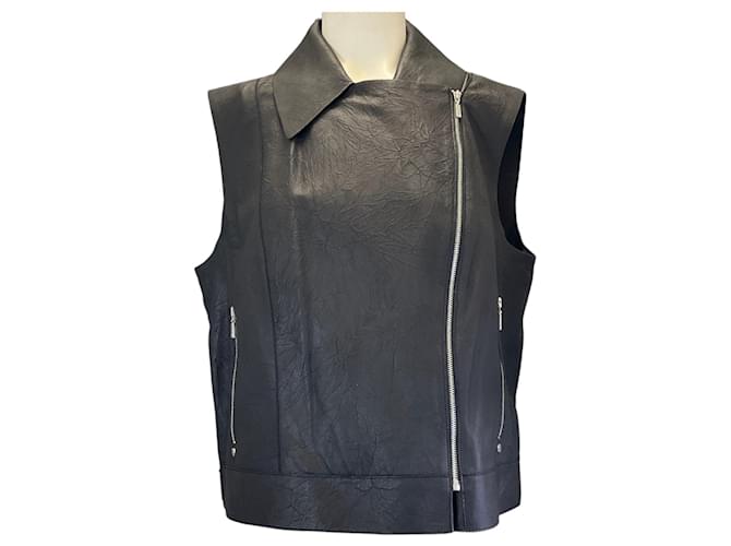 Autre Marque Lafayette 148 New York Black Moto Zip Leather Vest  ref.1608073