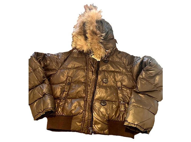 Giacca Moncler in Piuma Marrone con Pelliccia