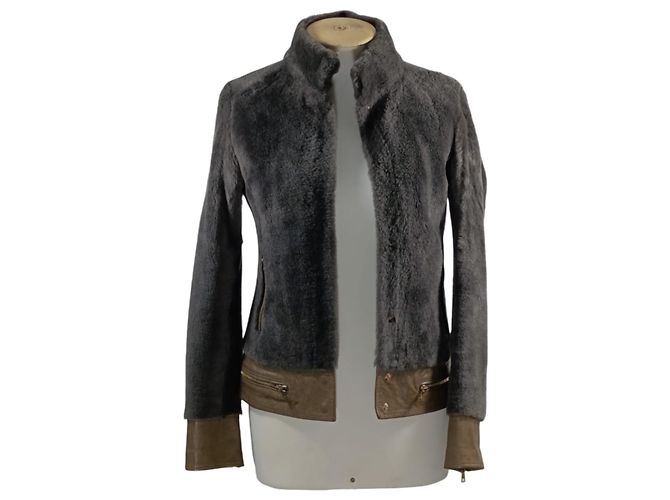 Autre Marque Graue Schaflederjacke