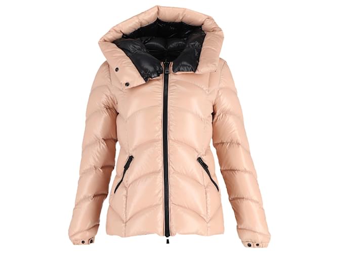 Moncler Akebia Hooded Down Jacket in Pink Polyamide Brown Nylon ref.1608484 Joli Closet