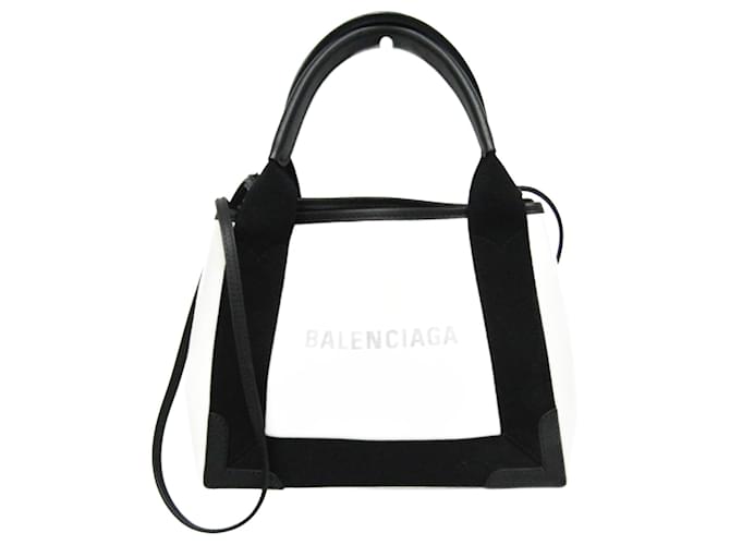 Everyday Balenciaga Navy Cabas XS Handbag Black Eggshell Leather Cloth  ref.1608723