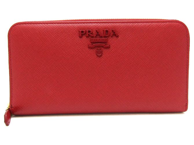 Prada Saffiano SHINE 1ML506 Women's Leather Long Wallet Red