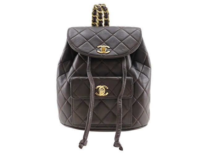 Mochila de Couro de Corde Chanel Matelassé Marrom