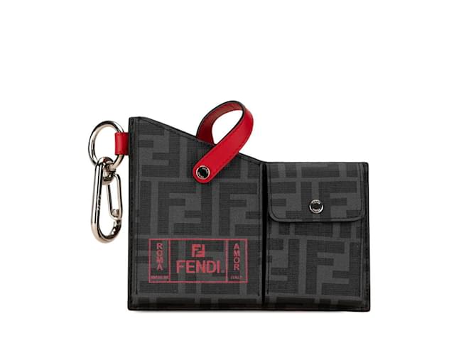Fendi Zucca Charm Keychain Brown Black Red Leather  ref.1609702