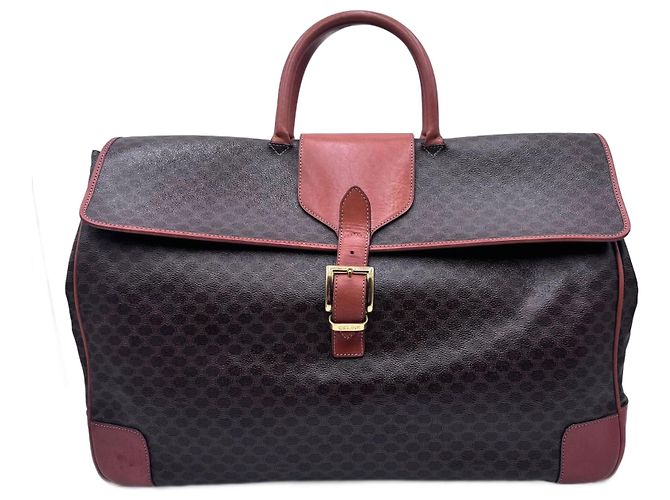 Luggage Céline Bolsa de viagem Boston em lona Macadam e couro Celine Grande Marrom