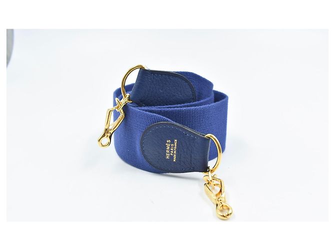 Alça de ombro Hermès azul em couro com ferragens douradas