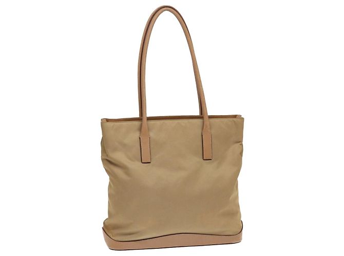 PRADA Tote Bag Nylon Beige Auth bs16845