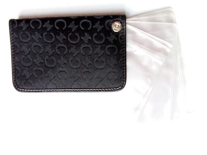 Céline Logo Card Holder Black Canvas and Leather