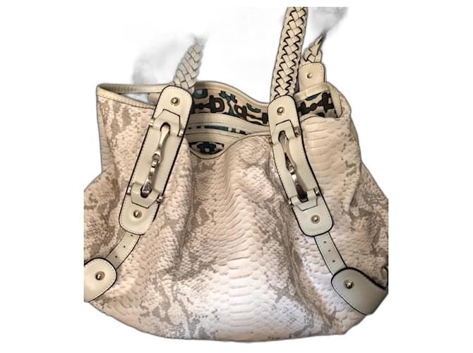 Gucci Pelham Couro de Python Cinza Creme Fora de branco 