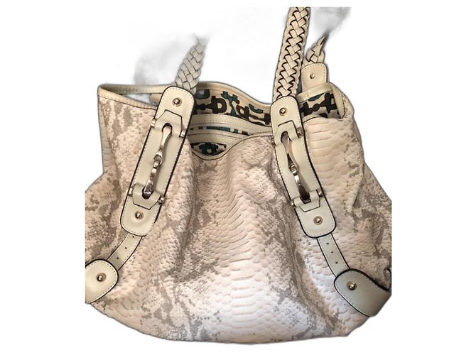 Gucci Pelham Cuir Python Gris Crème Blanc cassé