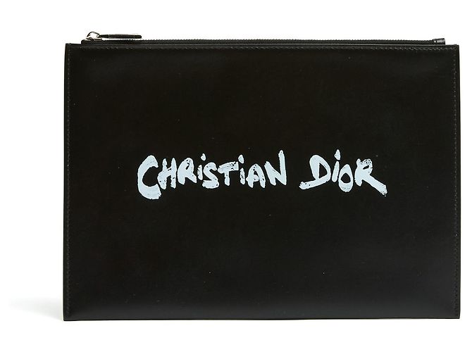 Christian Dior Pochette Dior Daily Script Clutch aus schwarzem Leder