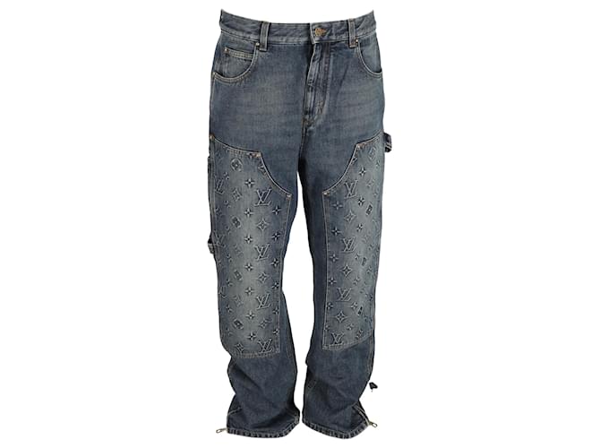 Louis Vuitton Monogram Workwear Denim Carpenter Pants in Blue Cotton