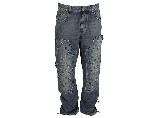 Pantaloni da lavoro in denim Louis Vuitton Monogram in cotone blu