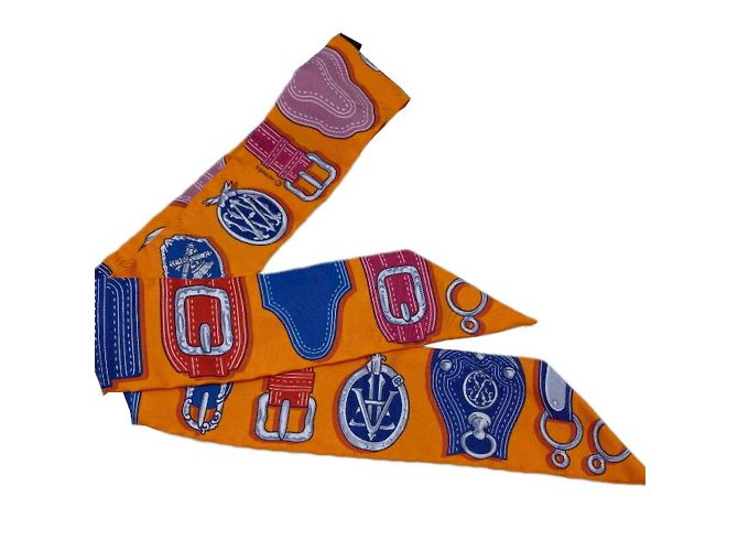 Foulard Twilly Hermès in blu, arancione e rosso