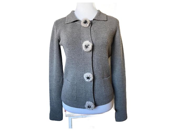 Dior Wollweste Grau mit Nerzknöpfen