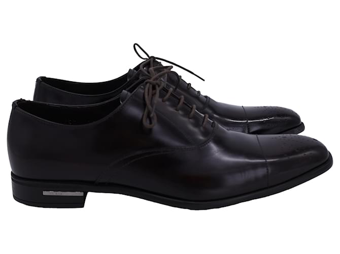 Prada Lace Up Brushed Oxford Shoes in Brown Leather