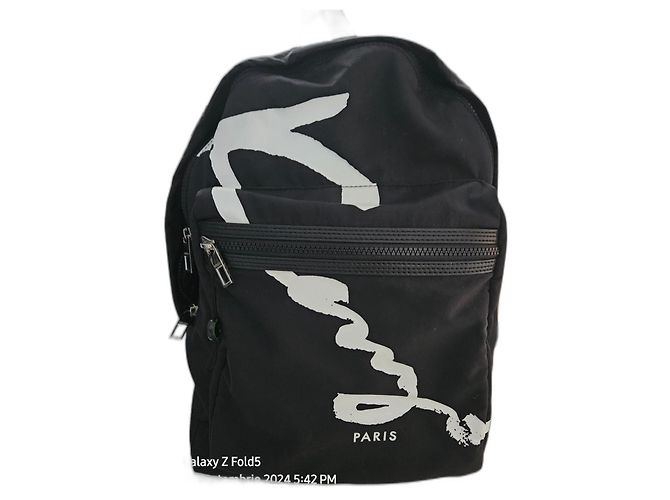 Kenzo Backpack Black Polyester Rubberized Logo