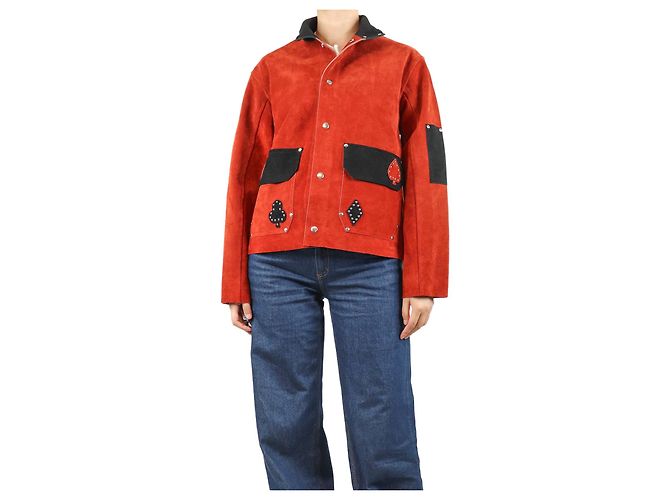 Johnnie Boden Rust suede patchwork studded jacket - size XS