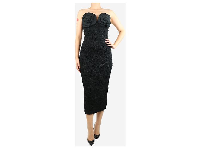 Mara Hoffman Schwarzes, trägerloses Midi-Kleid mit Popeline-Besatz - Größe S