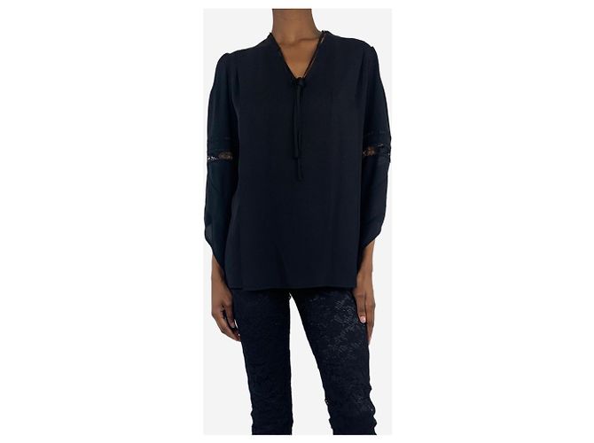 Derek Lam Schwarze Bluse mit Spitzenbesatz - Größe UK 4