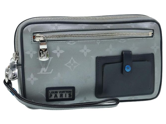 LOUIS VUITTON Borsa Clutch Satellite Alpha Monogramma Argento M44171 LV Auth 87443