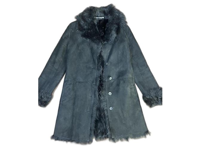 casaco de couro e pele jil sander Preto